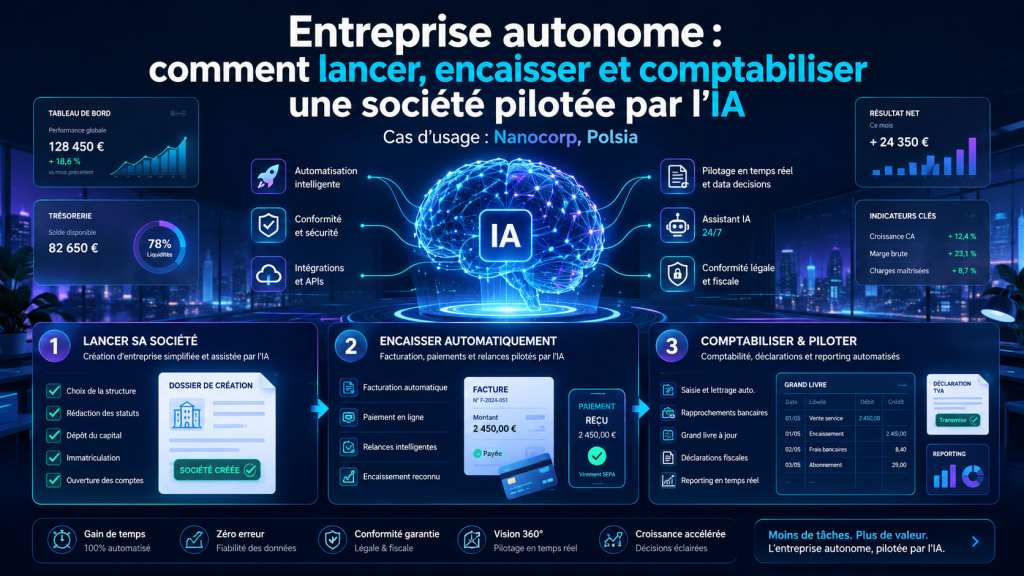 Entreprise autonome : comment lancer, encaisser et comptabiliser une société pilotée par l&rsquo;IA (Nanocorp, Polsia)